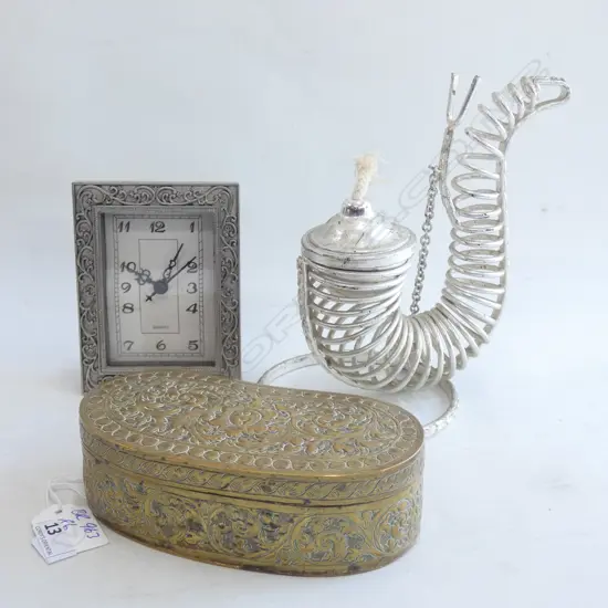 3 ITEMS: BRASS KIDNEY SHAPED BOWL + COILED LAMP +..