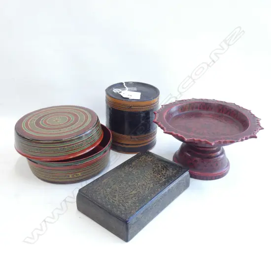 4 ITEMS: BLACK AND RED LACQUER ETC...