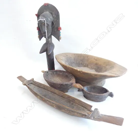 5 AFRICAN/ASIAN WOODEN ORNAMENTS,,,