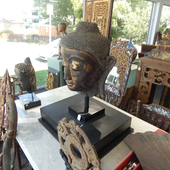 LGE OLD LACQUERED  WOODEN BUDDHA HEAD