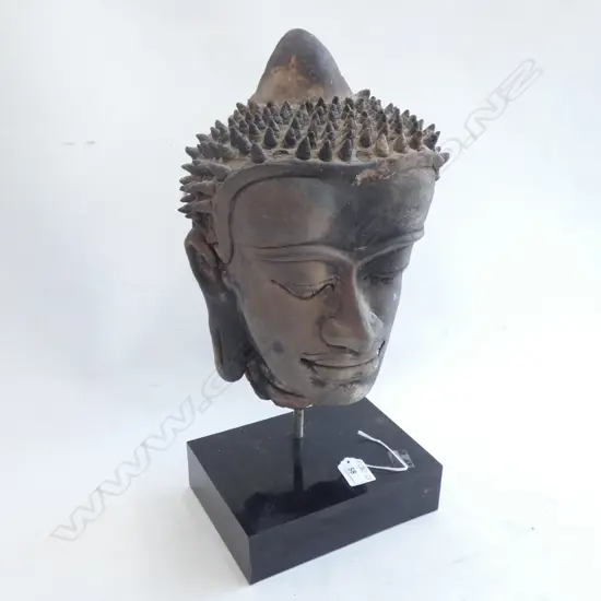 LGE ORIENTAL TERRACOTTA BUDDHA HEAD ON STAND...