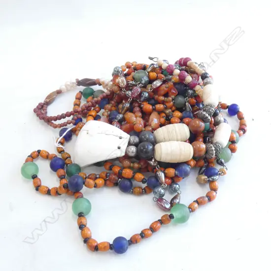 LGE COLLECTION LONG NECKLACES: GLASS + CLAM + CORAL ..