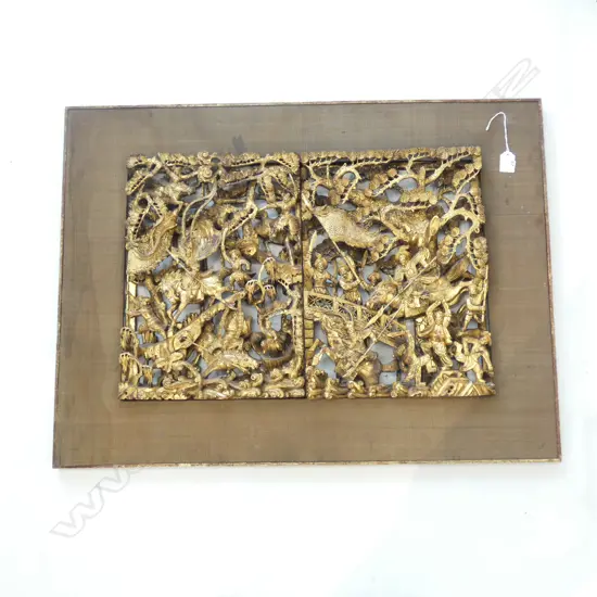 CHINESE CARVED & GILDED DBLE PANEL FRAMED 815 X 600mm