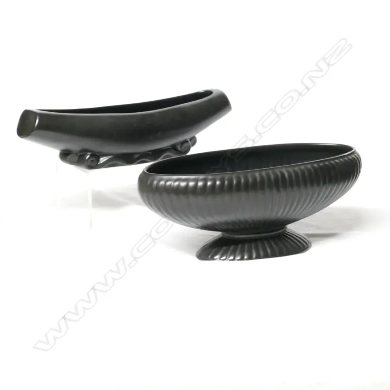 2 LG BLACK C.L TROUGH VASES, 367 & 108 Image 1++