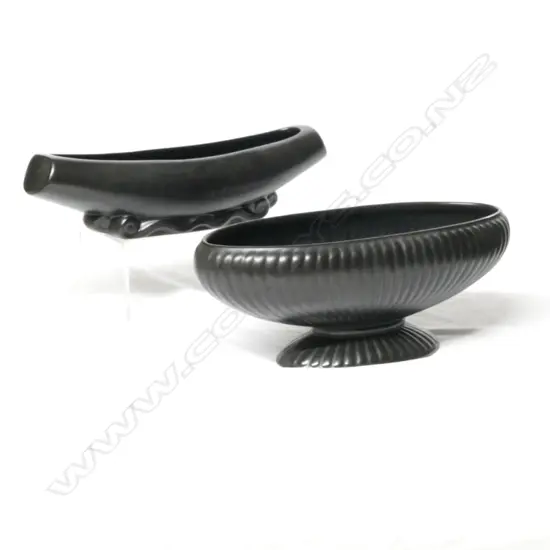 2 LG BLACK C.L TROUGH VASES, 367 & 108