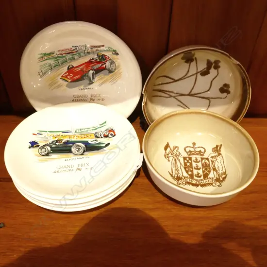 7 C/LYNN PCS; 5 GRAND PRIX PIN TRAYS + 2 ASHTRAYS