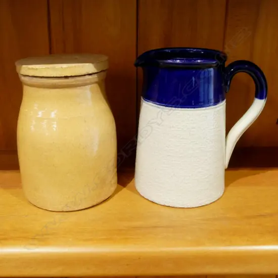 2 EARLY NZ COLONIAL POTTERY PCS; JUG & JAR