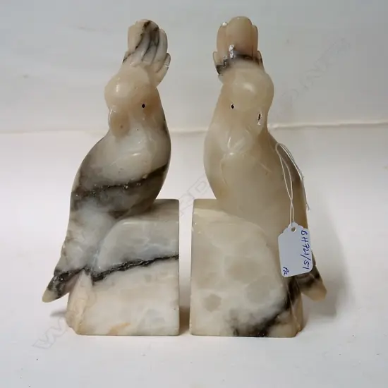 PR VINTAGE ALABASTER COCKATOO BOOKENDS