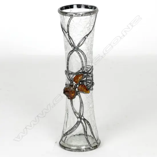 POLISH VASE - AMBER & SILVER OVERLAY