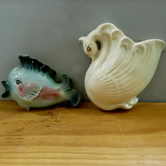 2 TITIAN STUDIO WALL VASES; FISH & LUSTRE SWAN
