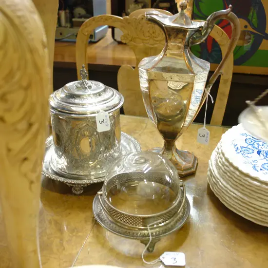 EP BARREL, SHEFFIELD COFFEEPOT, +JAM DISH