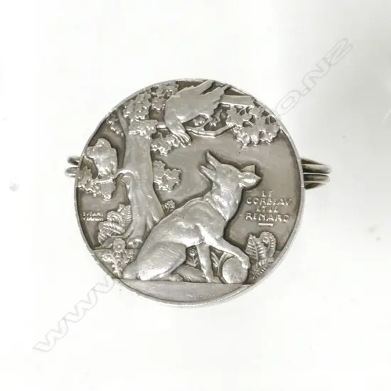 FRENCH  MEDAL/BROOCH, CROW & THE FOX, JEAN VERNON