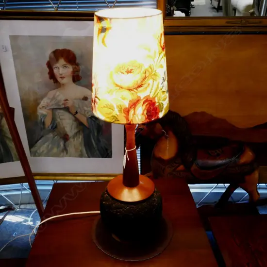 MID CENTURY CORK BASE TABLE LAMP