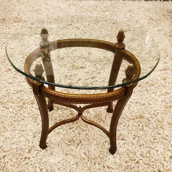 PR. OF 'AMERICAN REGENCY' GLASS TOPPED LAMP TABLES