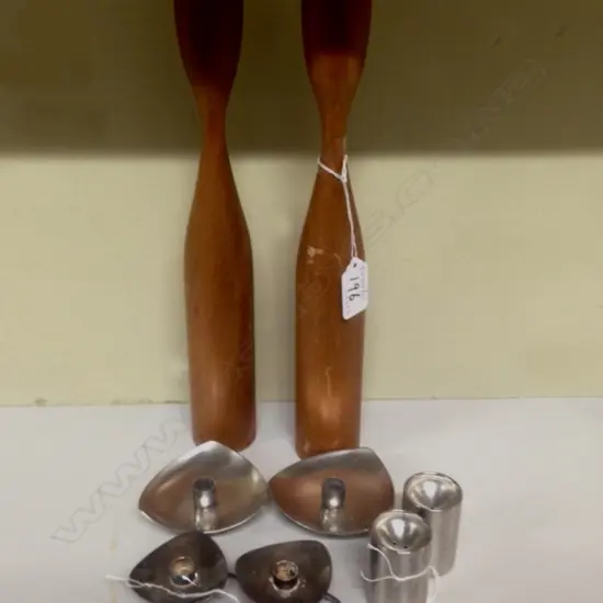 4 DANISH CANDLE HOLDERS+S & P+WOODEN CANDLESTICKS