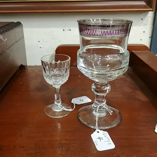 6 KNOP STEMMED GOBLETS & 4 CRYSTAL SHERRY GLASSES