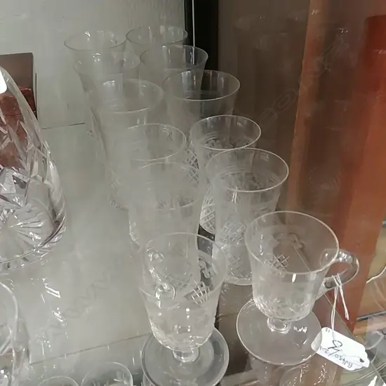 12 EDWARDIAN ETCHED GLASSES