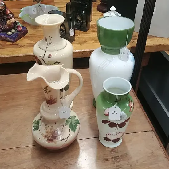 4 VICTORIAN GLASS VASES 