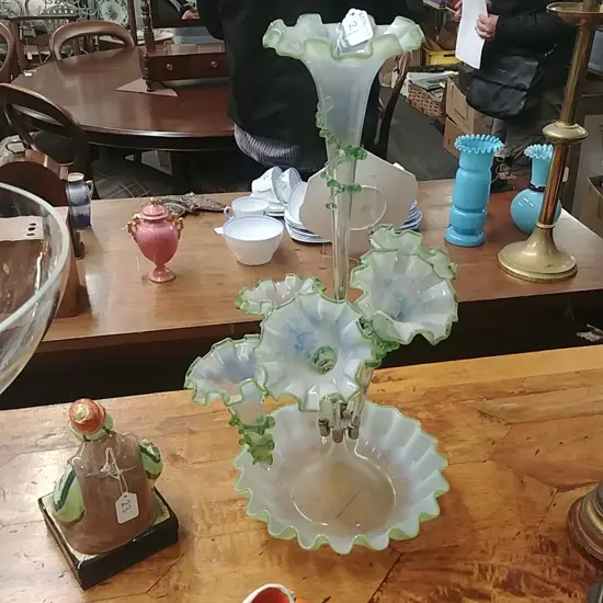 VICTORIAN GREEN GLASS EPERGNE 