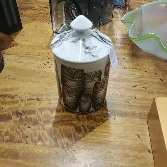 FORNASETTI LIDDED OWL BOX WITH CANDLE