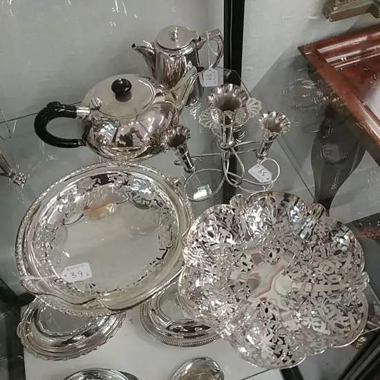 6PC EP WARE-TEAPOT-T/STRAINER-JUG-DISHES