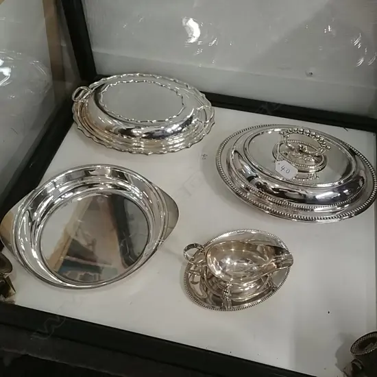 5PC EP WARE-TUREENS-DISH-GRAVY BOAT & SAUCER