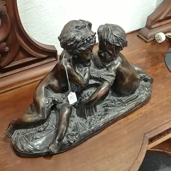 BRONZE FIGURE GROUP OF 2 CHILDREN