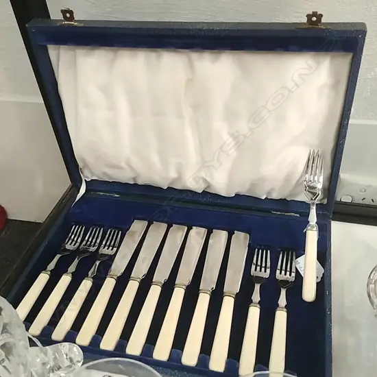 CASED 6 PERSON FISH KNIFE & FORK SET 6 PLACE S/P