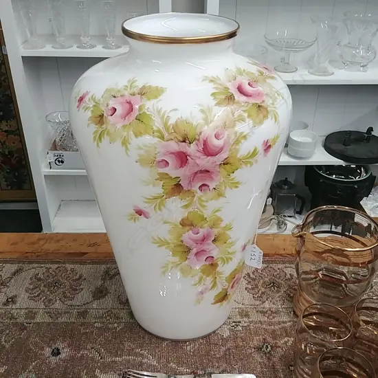 LARGE SIGNED MILK GLASS VASE