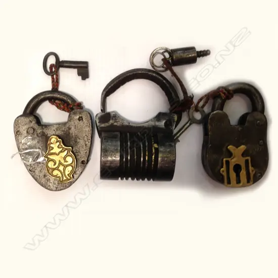 3 VINTAGE PADLOCKS + KEYS