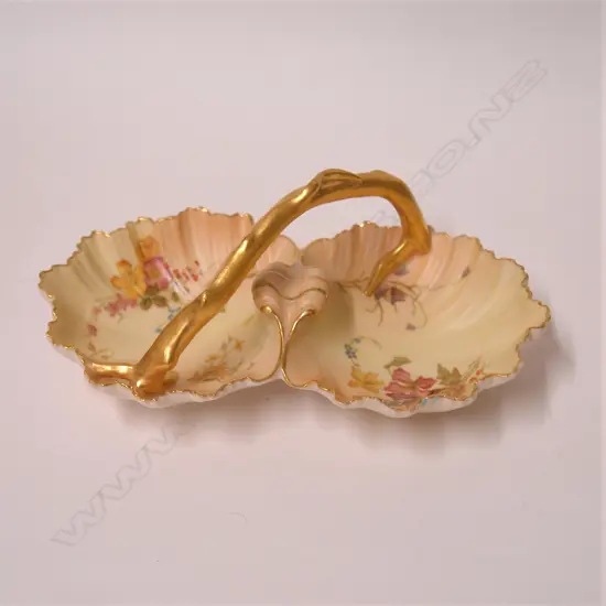 A Victorian Royal Worcester two-section scalloped and floral painted dish