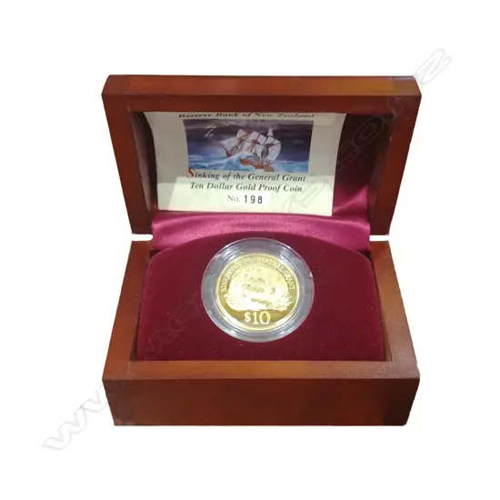 NZ PURE GOLD $10 PROOF COIN GENERAL GRANT 15.55GM