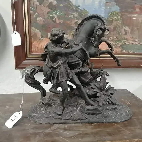 SPELTER MAN WITH HORSE