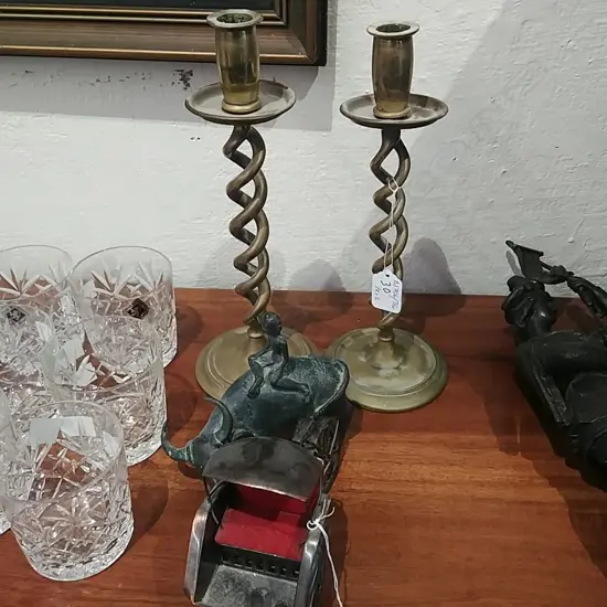 PR BRASS CANDLESTICKS-TUK TUK-BOY ON BUFFALO