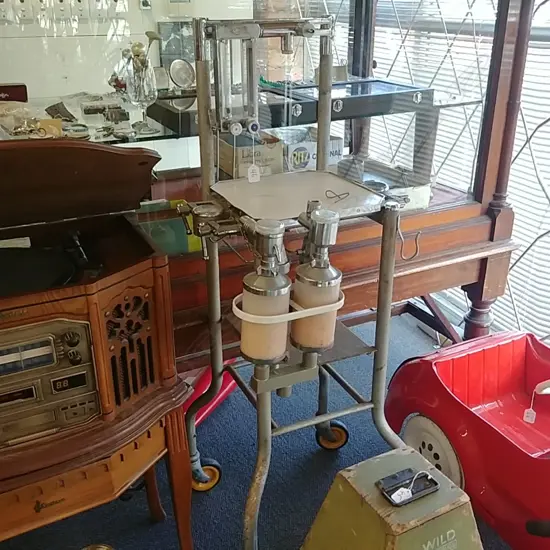 VINTAGE ANAESTHETISTS TROLLEY WITH  BOTTLES GAUGES