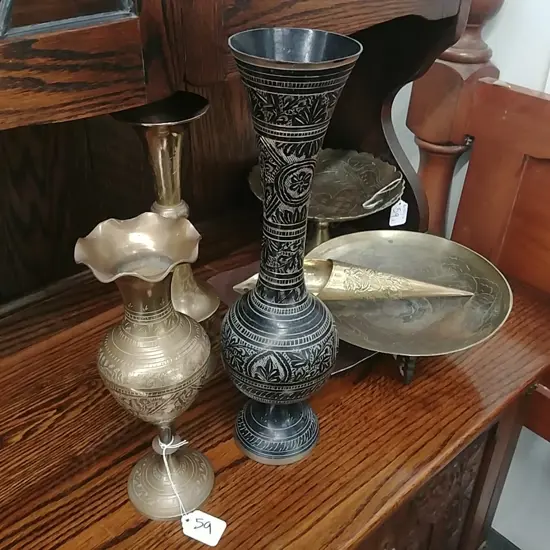 6 ASSTD BRASS PCS (VASES & DISHES)