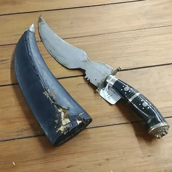 OLD INDIAN KUKRI LEATHER SHEATH OVER WOOD