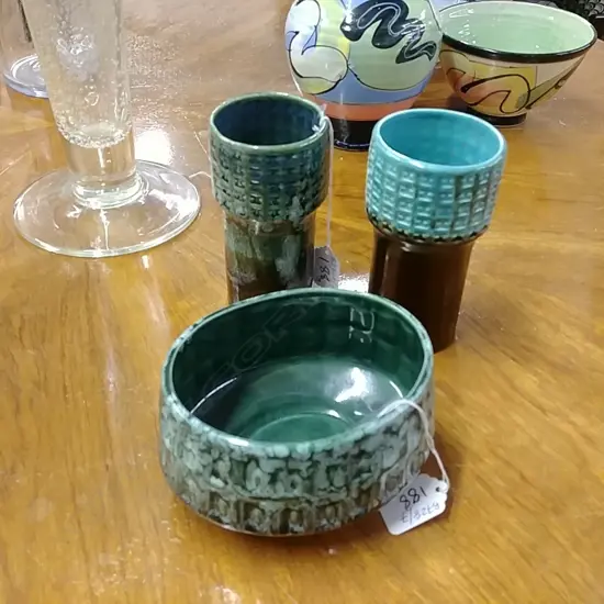 THREE PIECES CROWN LYNN METROPOLIS STYLE VASES