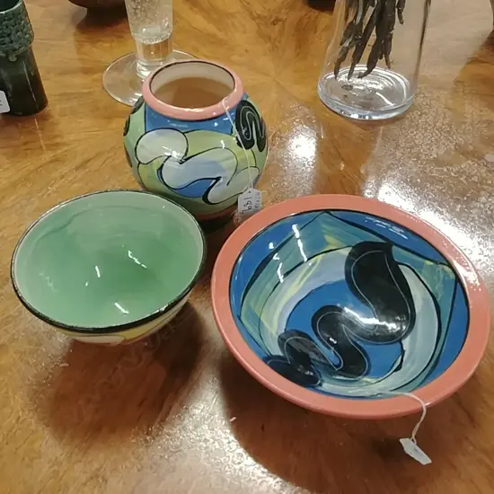 THREE PIECES OF VAN DER PUTTEN POTTERY