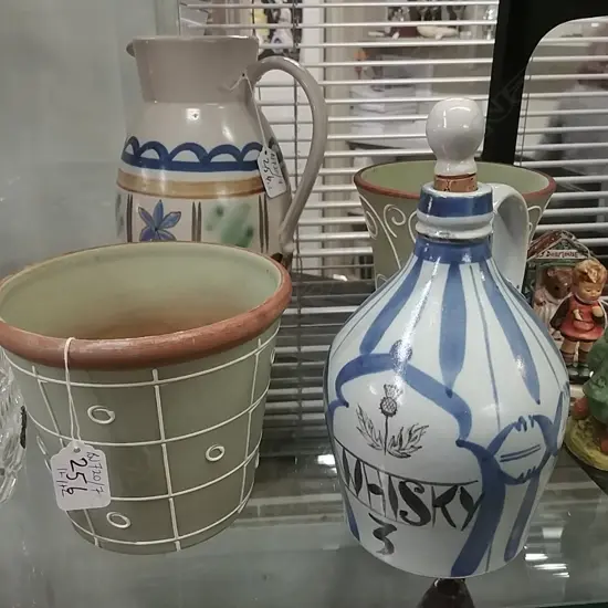 BUCHAN JUG & DECANTER & 2 DENBY STONEWARE PCS