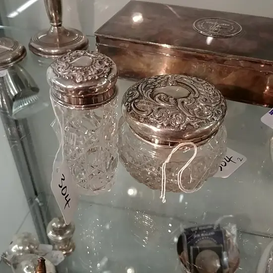 [12800] 2 SILVER VANITY JARS