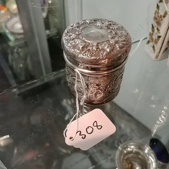 (13275) EDW SILVER EMBOSSED VANITY POT B.1906