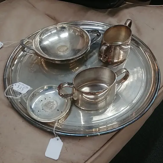 6X S.P. NZI TRAYS-BOWLS & 2 SIL. NZI DISHES