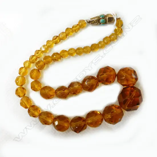 AMBER GLASS NECKLACE W ?GOLD/TURQUOISE CLASP