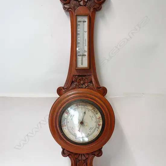 c1910 CARVED OAK BANJO BAROMETER GLASS A.F