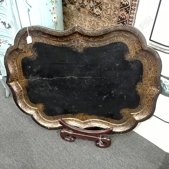 BLACK LAQUER TRAY ( SOME DISTRESS)