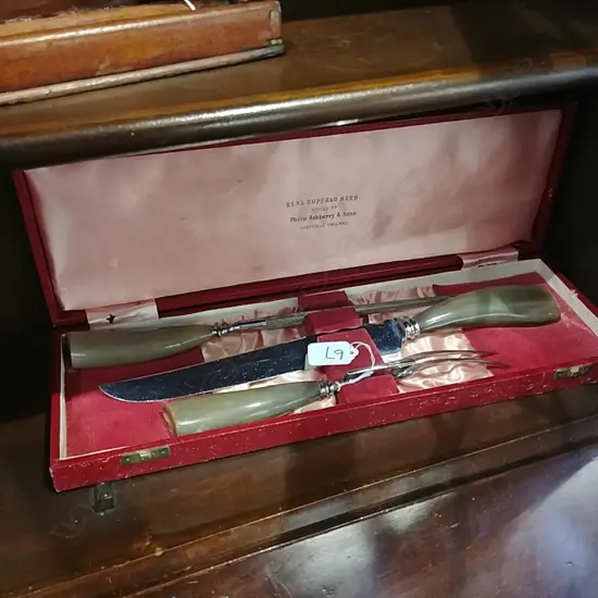 REAL BUFFALO HORN 3PC CARVING SET-BOXED