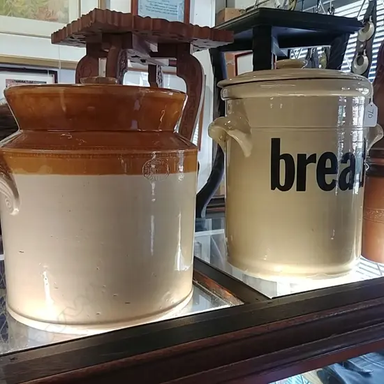 2 LIDDED  CROCKS  (A/F)