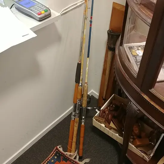 3 FISHING RODS + ROD W REEL