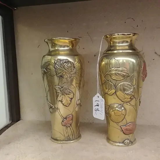 PR JAPANESE BRASS VASES ( MEIJI PERIOD)